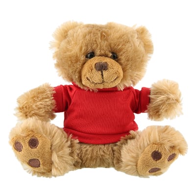 Plush and cotton brown bear with red shirt blank.